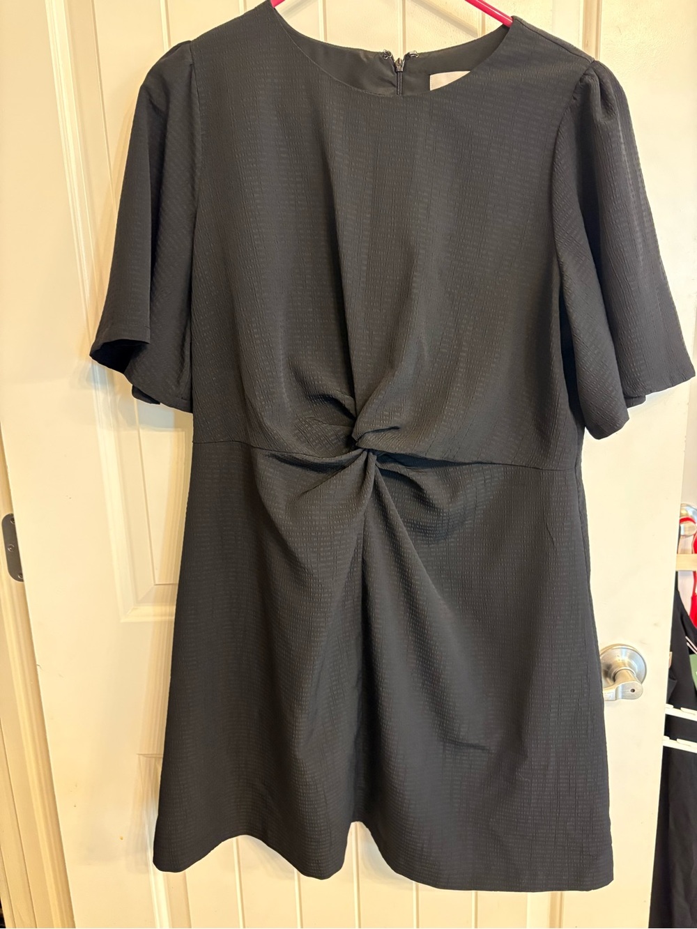 LOFT Black Twist Front Short Sleeve Mini Dress Petite 14P